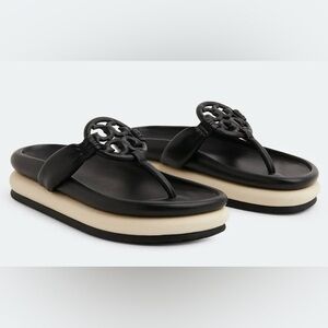 Tory Burch Miller Cloud Puff Sandals Perfect Black & New Cream Size 7 Retail$278